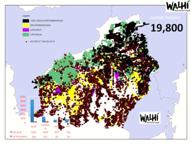 Ini titik api 2014 di Kalimantan Tengah saja. Sumber: Walhi