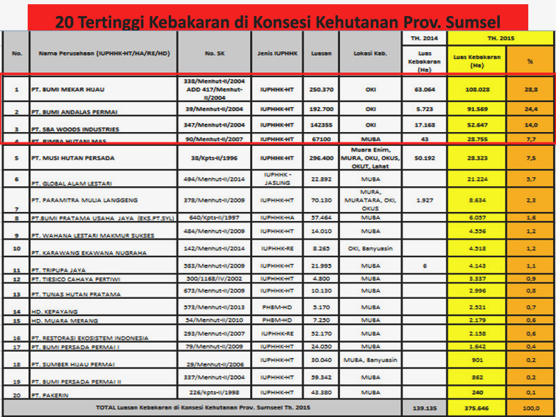 Kebakaran yang terjadi di konsesi perusahaan di Sumatera Selatan. Sumber atas dan bawah: CSO Sumsel
