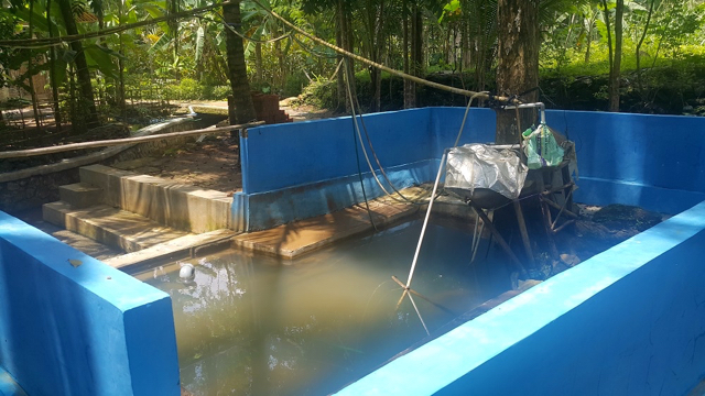 Mesin-mesin pompa menyedot air dari sumber air untuk disalurkan ke tong penyimpanan lalu di distribusikan ke warga. Foto: Tommy Apriando