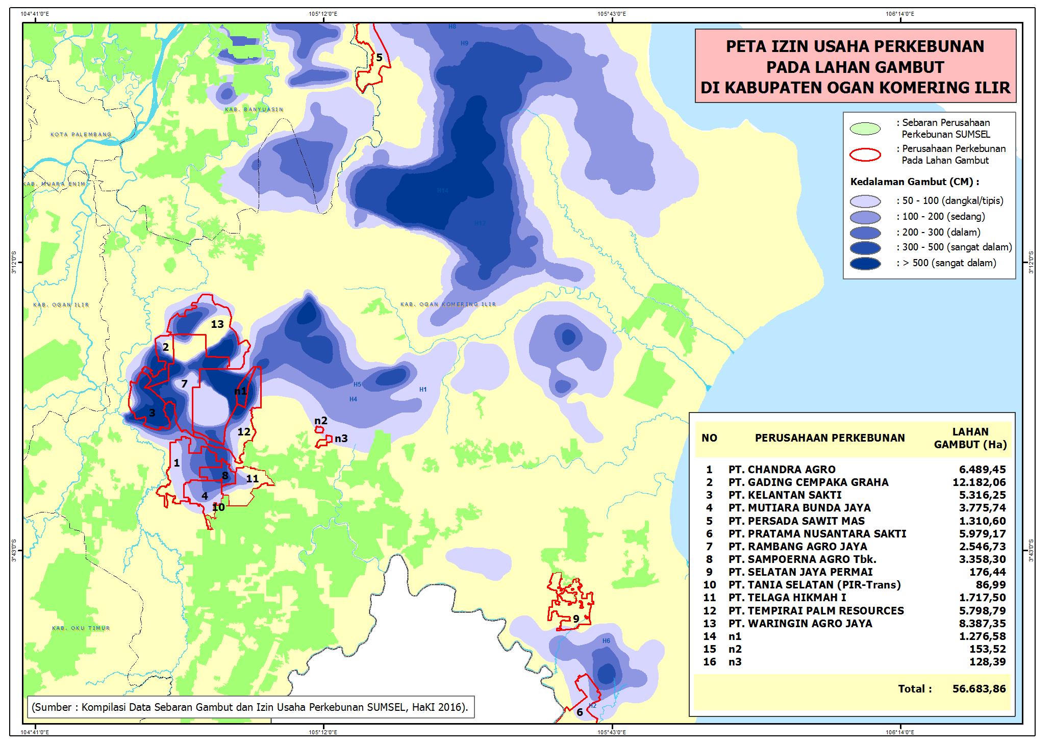 IUP Perkebunan Sawit di Kabupaten Ogan Komering Ilir. Peta: HaKI