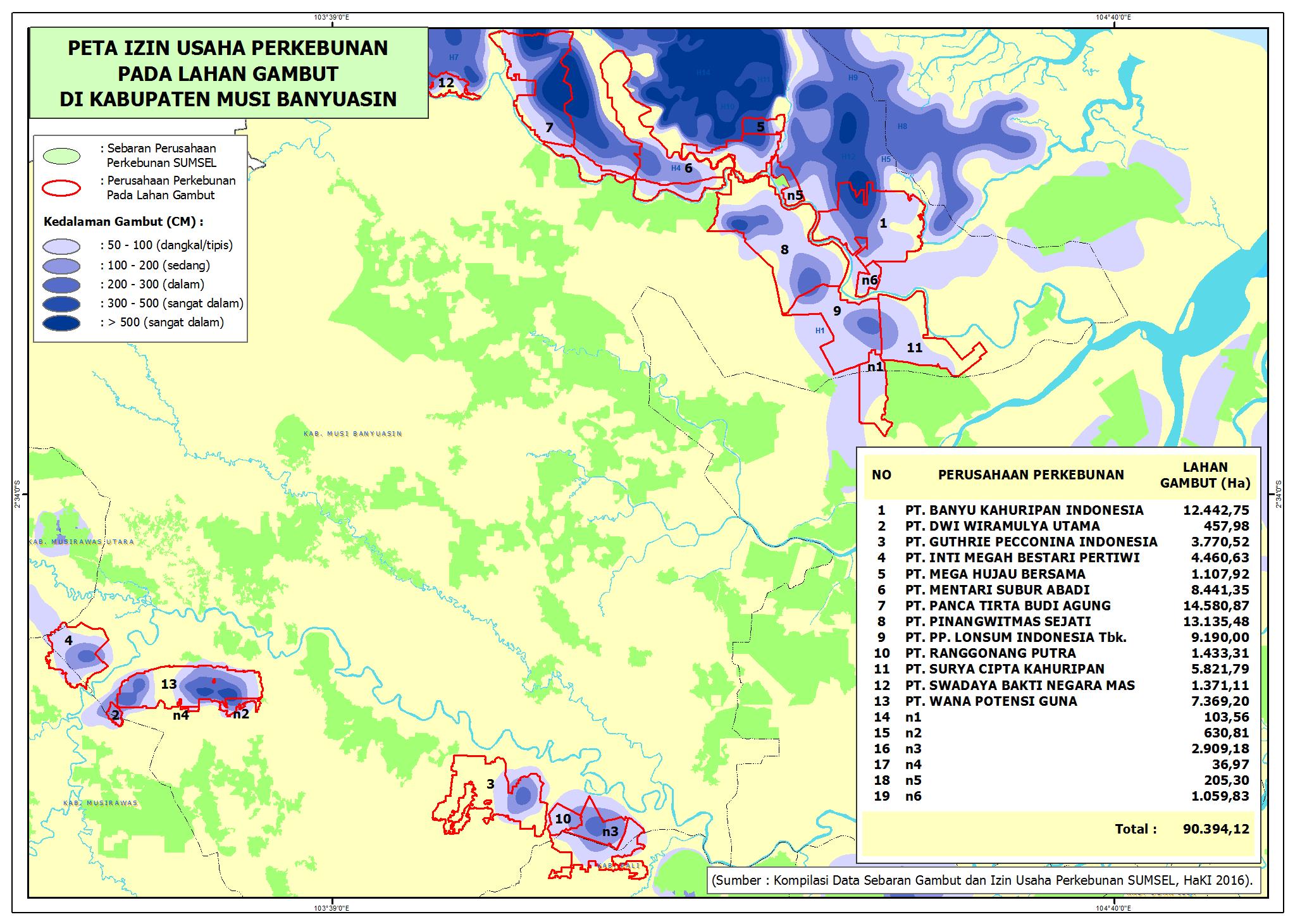 IUP Perkebunan Sawit di Kabupaten Musi Banyuasin. Peta: HaKI