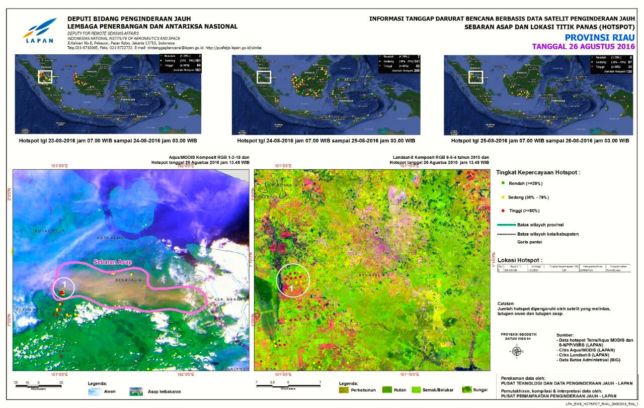 Kebakaran hutan dan lahan di Riau, Sumatera, sudah menimbulkan kabut asap dan sempat sampai ke Singapura. Sumber: BNPB
