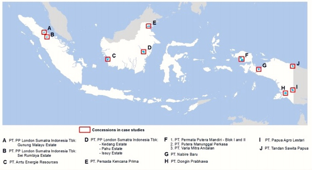 Peta pemasok IOI yang jadi studi kasus dalam laporan Greenpeace. Sumber: Laporan Greenpeace