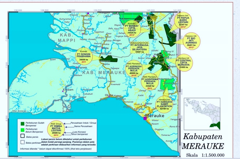Sawit di Merauke, antara lain ada grup Korindo. Foto dari Atlas Sawit Papua