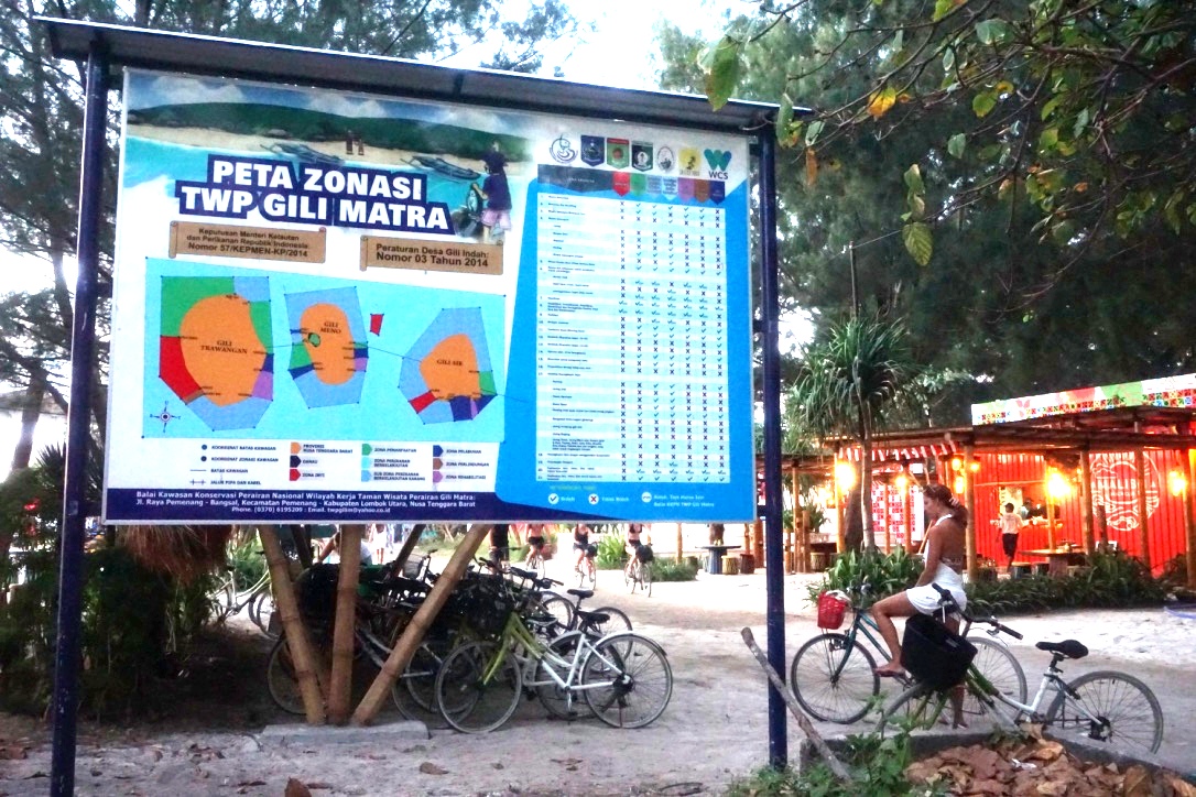 Peta zonasi Gili Matra di Gili Trawangan. Foto : Anton Muhajir