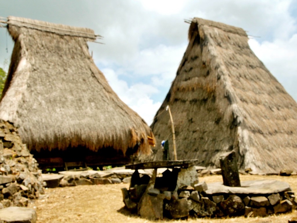 Kubur batu yang disusun dari batu-batu ceper yang terletak didepan Sa’o. Rumah Sa'o memiliki filosofis yang terambil dari tubuh manusia. Foto: Ebed de Rosary