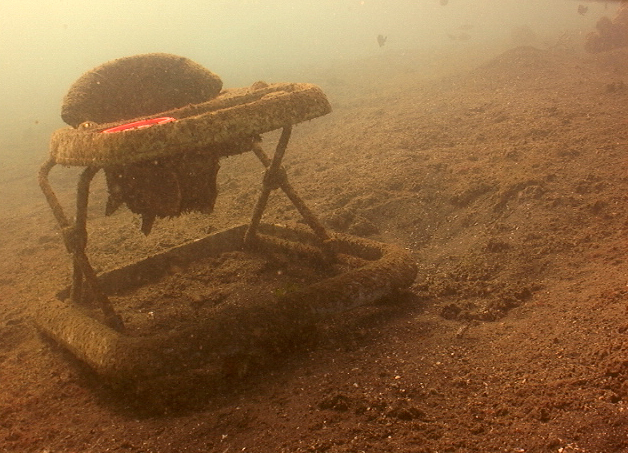 Troley bayi, salah satu sampah yang ada di perairan Selat Lembeh, Sulawesi Utara. Foto : Wisuda