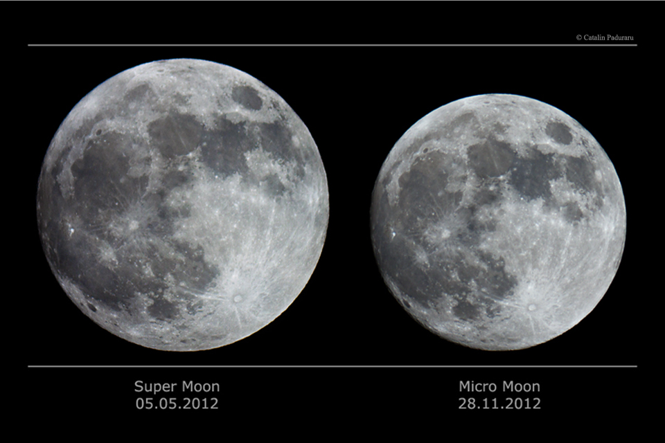 Supermoon dan Micromoon yang terlihat perbedaannya pada 2012. Foto: Catalin Paduraru/NASA.gov