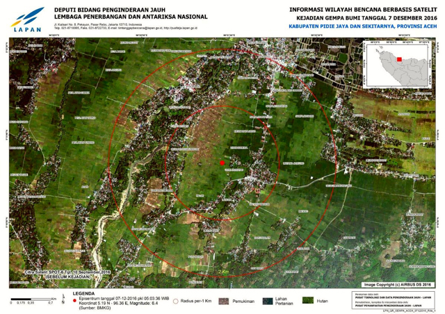 Citra satelit sebelum kejadian gempa 6.5 SR di Pidie Jaya. Padatnya permukiman di jalur sesar Samalanga-Sipopok. Foto: dari Twitter Sutopo P Nugroho, BNPB