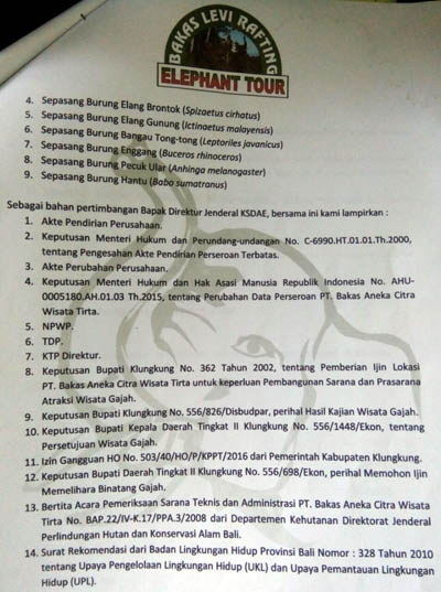 Surat yang dikirimkan PT. Bakas Aneka Citra Wisata Tirtauntuk permintaan gajah sumatera. Dok. BKSDA Bengkulu - Lampung