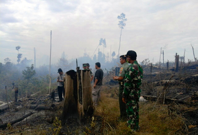 Upaya pemadaman kebakaran di hutan lindung Bukit Betabuh, Riau. Foto: Zamzami