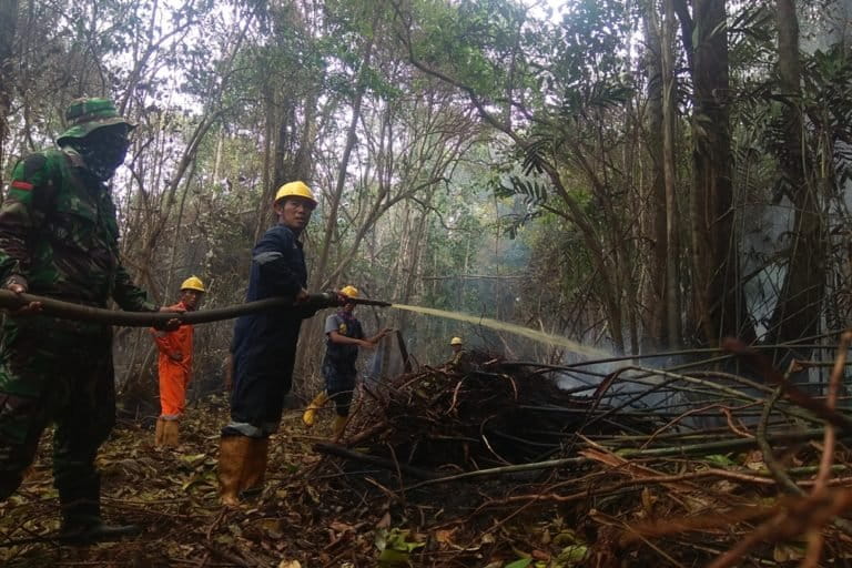 Pemadaman api di konsesi perusahaan yang terbakar/ Foto: Yitno Suprapto/ Mongabay Indonesia