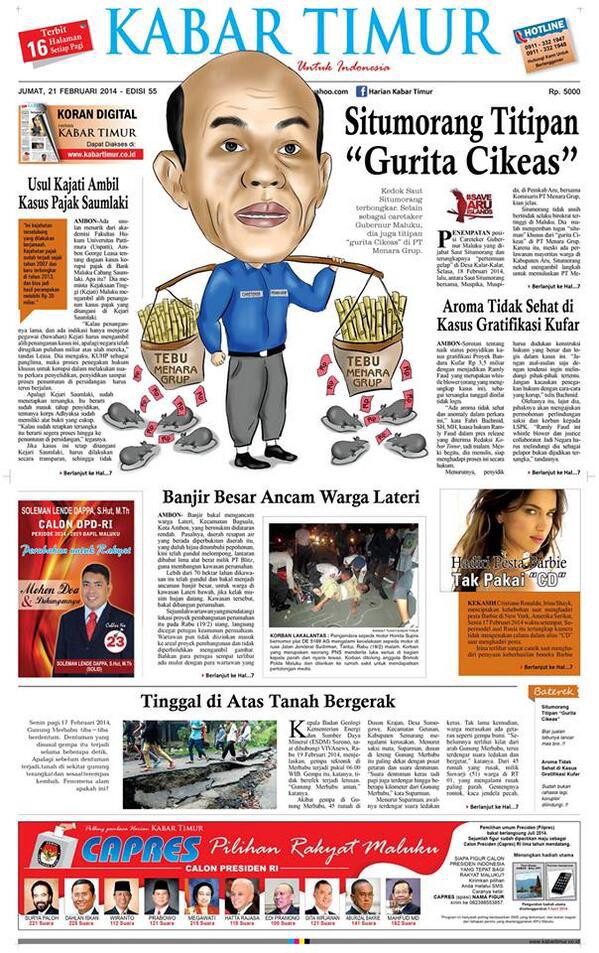 Karikatur Saut Situmorang sedang memegang tebu Menara Group.