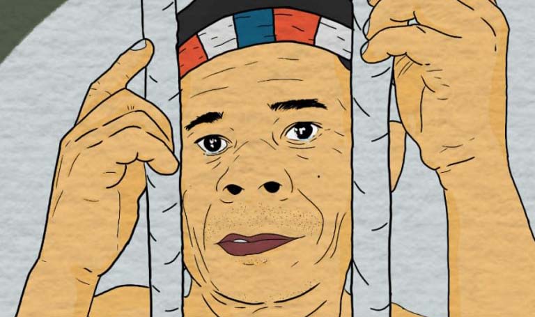 Bongku, orang Sakai yang dituduh merusak tanaman perusahaan ini kena vonis satu tahun penjara. Sumber: YLBHI