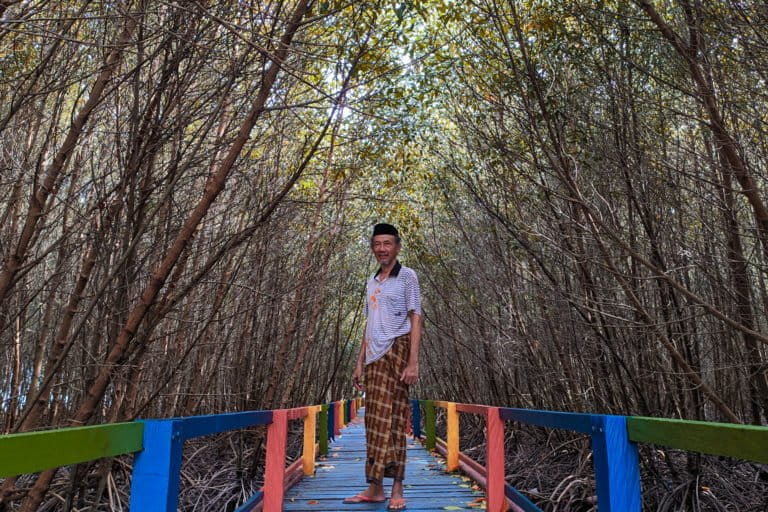 Aziil Anwar, di hutan mangrovenya. Foto: Agus Mawan/ Mongabay Indonesia