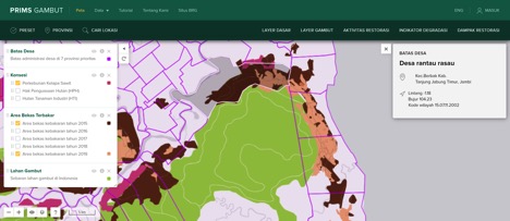 Wilayah cokelat tua yang juga ditutupi cokelat muda adalah bekas kebakaran tahun 2015. Sedangkan yang berwarna cokelat muda adalah bekas kebakaran tahun 2019. Sebagian wilayah perusahaan yang masuk area Dusun Sungai Palas mengalami kebakaran tahun 2015 dan sebagian kawasan perkebunan yang masuk wilayah lain juga terbakar.