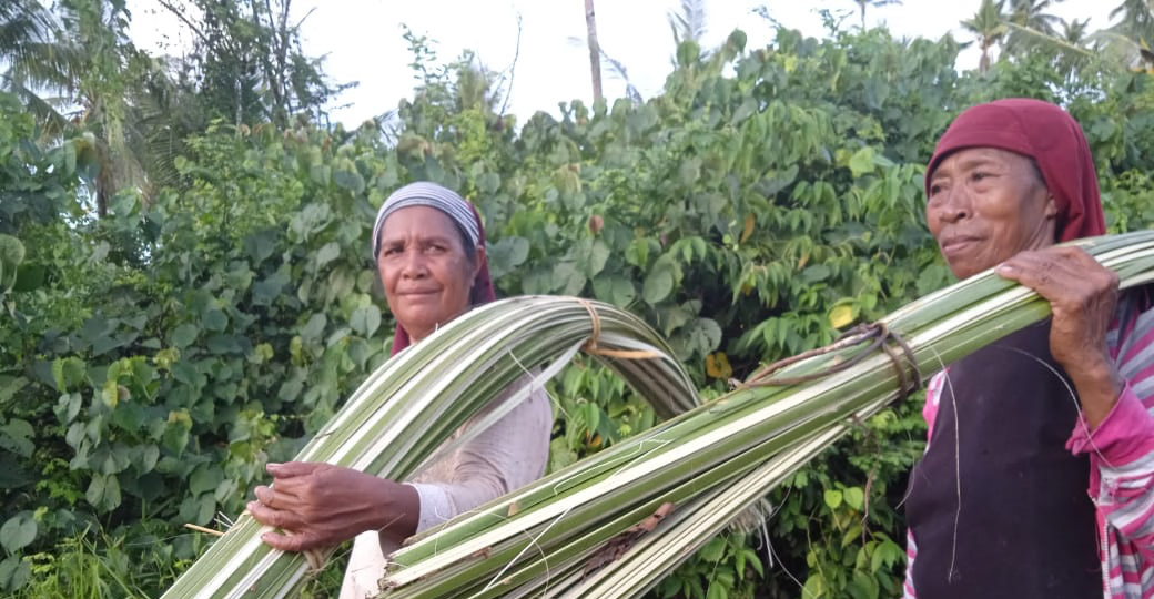Para perempuana dat ai di Desa Wale mengambil pelepah daun sagu untuk dianyam menjadi tikar. Foto: M Ichi/ Mongabay Indonesia