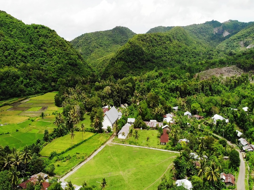 Desa Satar Punda, Kecamatan Lamda Leda, Kabupaten Manggarai Timur,NTT yang dikelilingi perbukitan hijau yang membuat warga tidak kesulitan air untuk mengairi sawah dan dikonsumsi.Foto : Ebed de Rosary/Mongabay Indonesia.