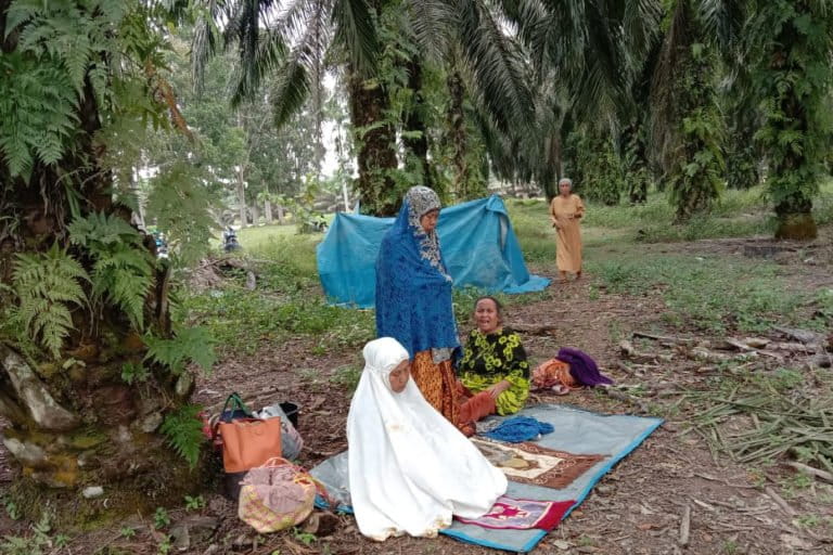 Konflik lahan puluhan tahun antara warga adat Pantai Raja dan perusahaan sawit negara, PTPN V tak kunjung usai. Warga protes dan menduduki kembali lahan adat mereka yang kini sudah berubah jadi kebun sawit. Foto: dokumen warga