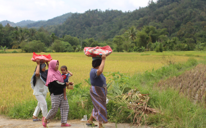 Para ibu di kawasan hutan Nagari Sumpur Kudus,Sijunjung. Foto: Vinolia/ Mongabay Indonesia.