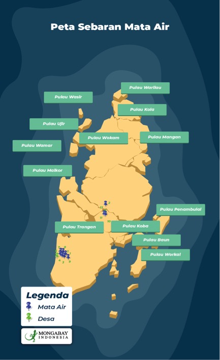 Sebaran mata air berdasarkan hasil riset Forest Watch Indonesia dan Lawalata IPB, 2016.