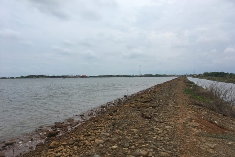 Sisi utara tanggul banjir rob Jeruk Sari - Kandang Panjang yang hampir dilahap air laut. Foto: Richaldo Y Hariandja/ Mongabay Indonesia