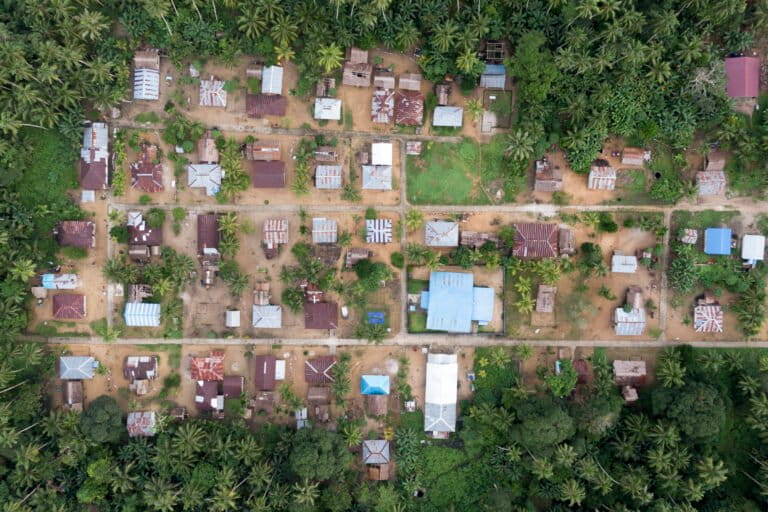 Desa Marfenfen, Aru Selatan, Kepulauan Aru, Maluku dari udara. 