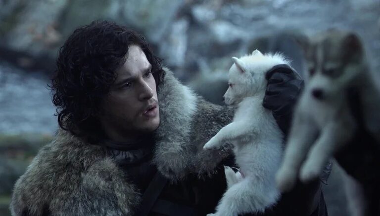 Jon Snow dan Dire Wolf saat masih kecil | Foto oleh HBO