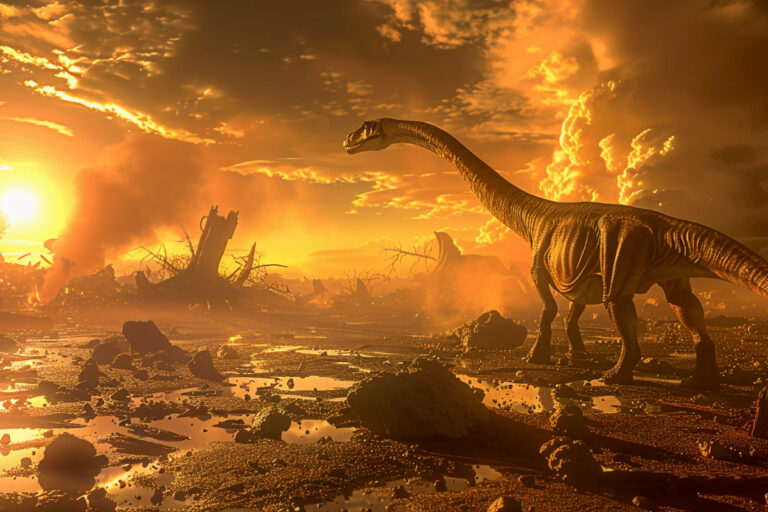 Sauropoda saat asteroid menghantam | Illustrasi dari Freepik