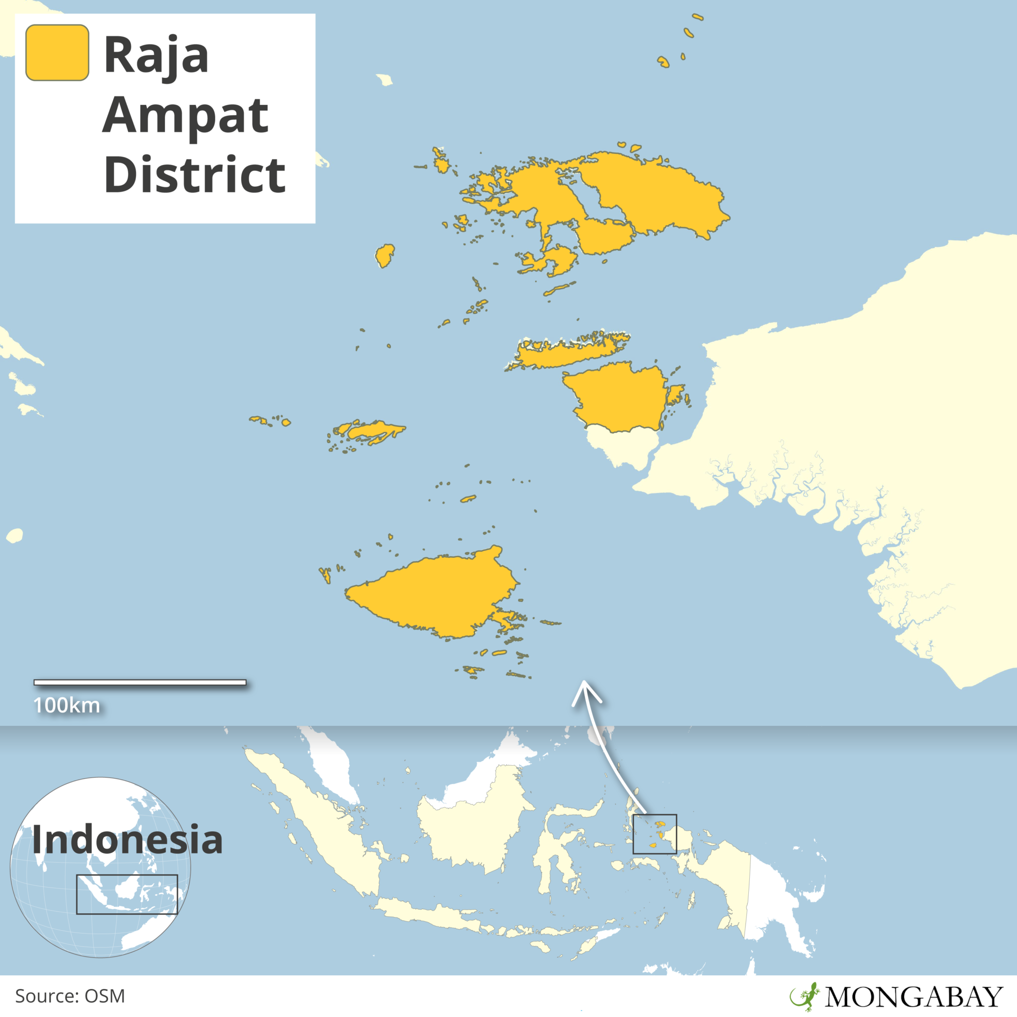Lokasi Raja Ampat | Dari OSM via Mongabay.com