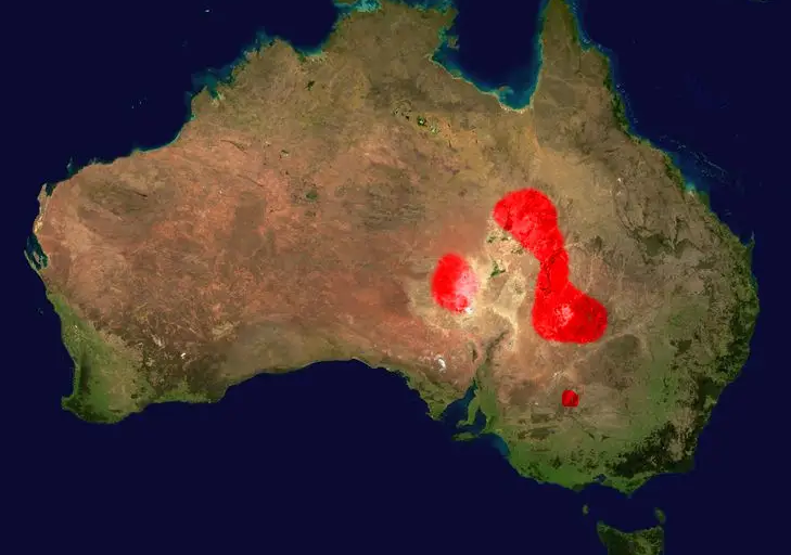 Keberadaan inland taipan terbatas di zona yang sangat spesifik di pedalaman Australia, terutama di wilayah Channel Country antara Queensland barat daya dan South Australia utara | Gambar oleh animalia.bio CC BY-SA 4.0