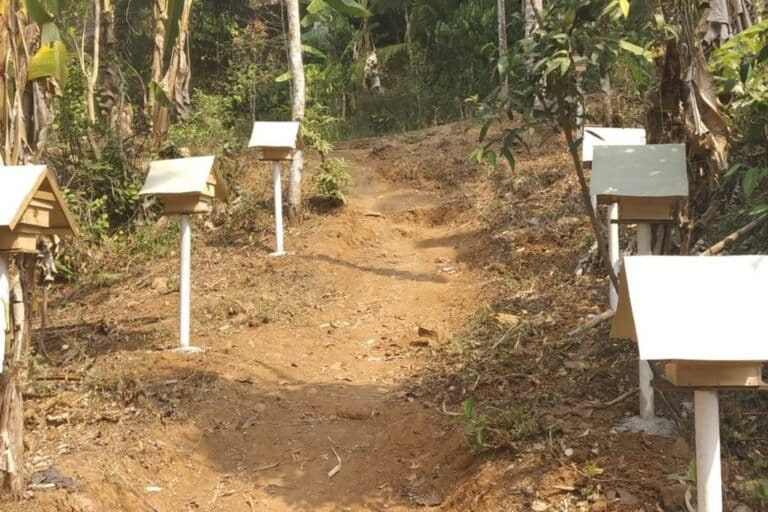 Fasilitas budidaya lebah madu milik warga Wadas. Berkurangnya vegetasi sebabkan koloni lebah pergi. Foto: RIza Salman/Mongabay Indonesia.