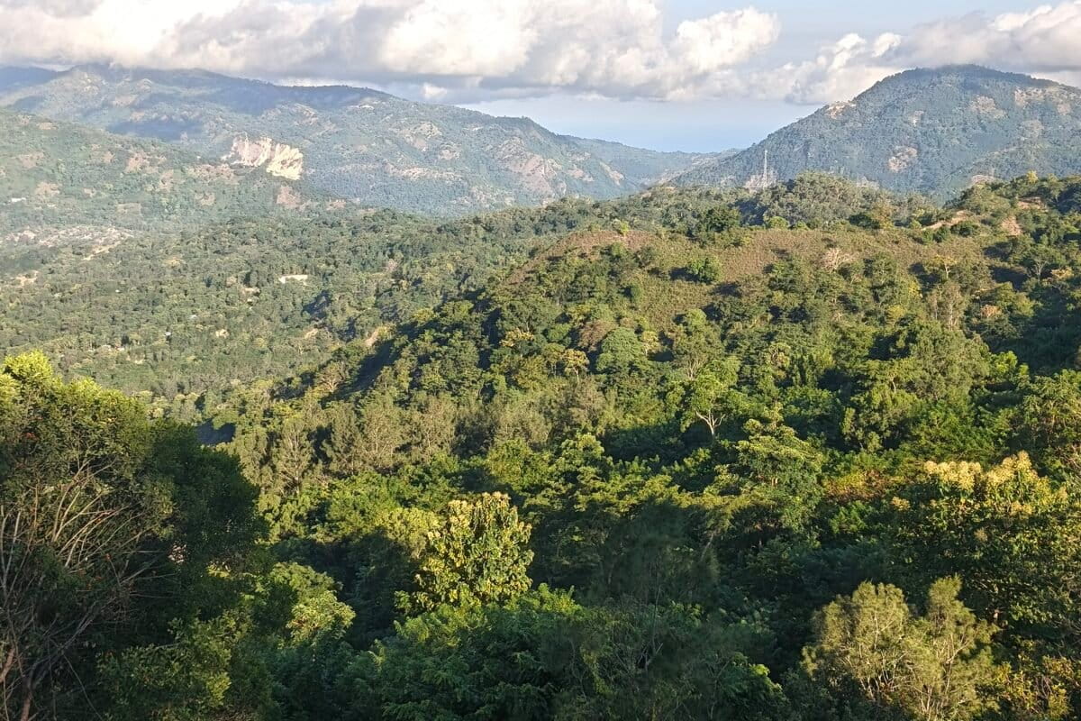 Dari atas ketinggian bentang alam di Desa Boti tergolong kering dengan tanah berbatu kapur dan minim unsur hara. Wilayah Boti Dalam berada dibalik lembah. Foto: Mario Sara/ Mongabay Indonesia