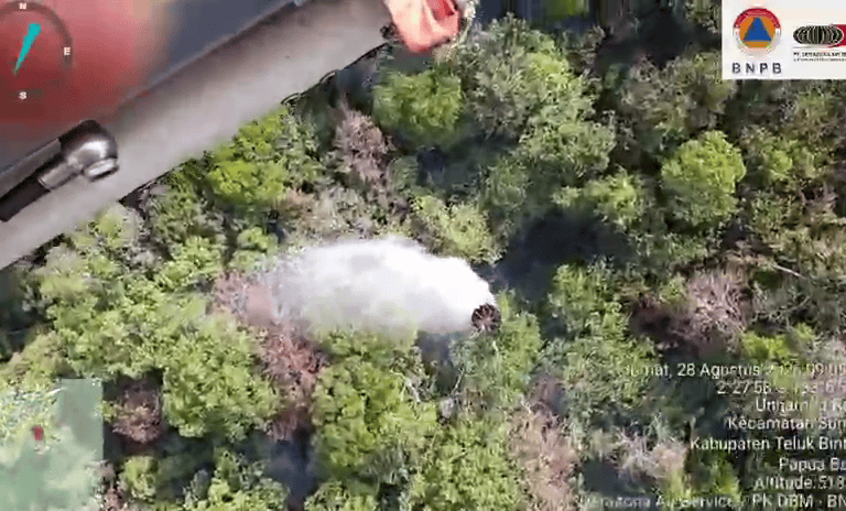Pengerahan helikopter water bombing untuk pemadaman karhutla di Kabupaten Teluk Bintuni, Papua Barat, Jumat (28/8). Dokumentasi BNPB